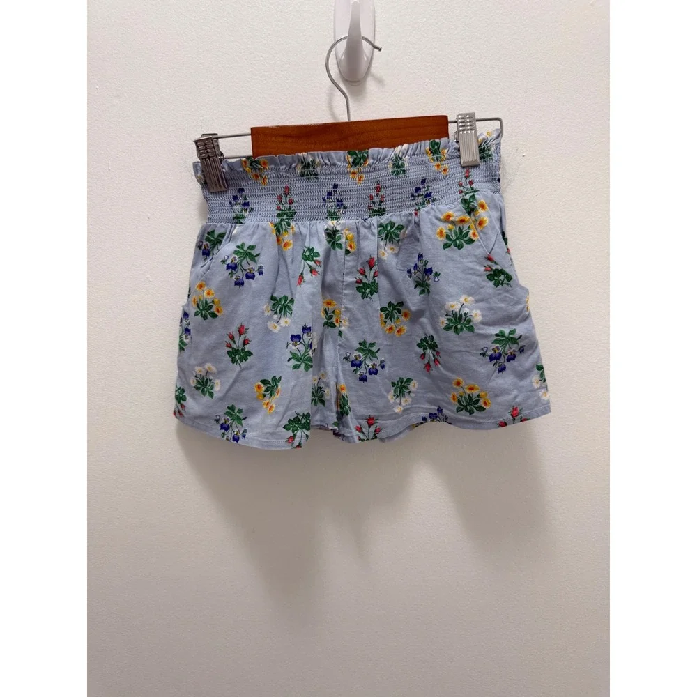 Janie and Jack Girls Blue Floral Smocked Waist Cotton Shorts Size 7